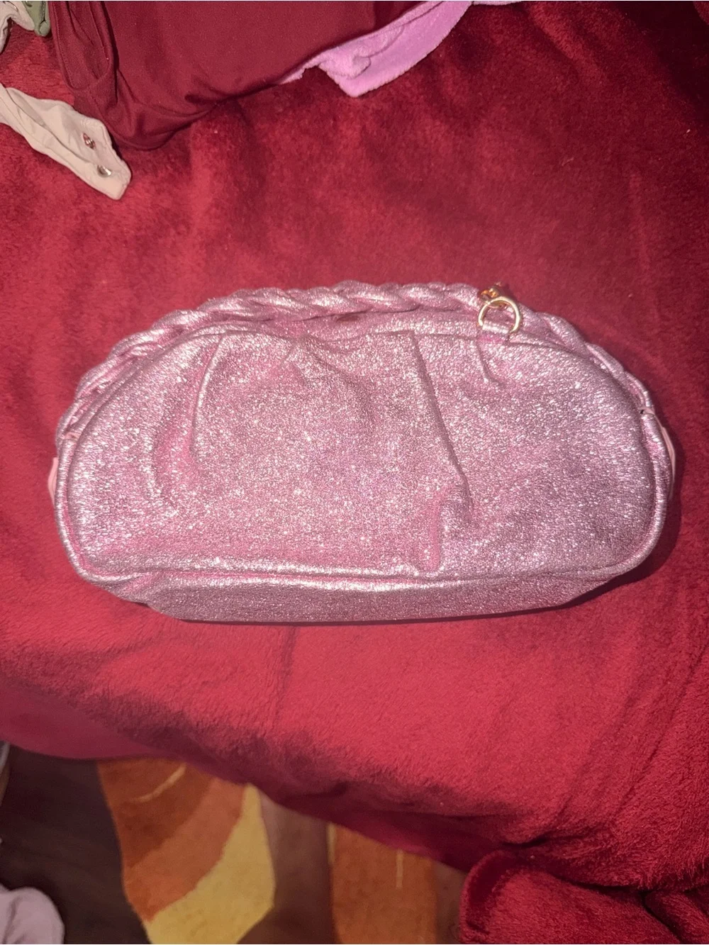 Pink Glitter Braided Handle Convertible Clutch Bag